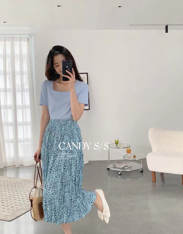 [candy] fashionable square neck short shirt (chain cannot be removed) 3177# zjy