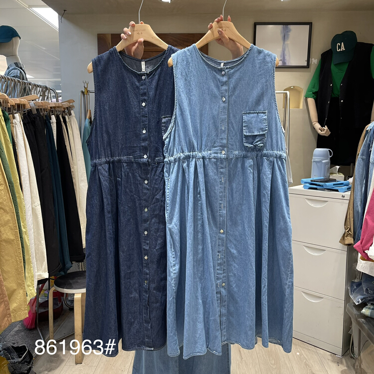New in early summer! [fabric] fashion Vintage denim dress 861963# L