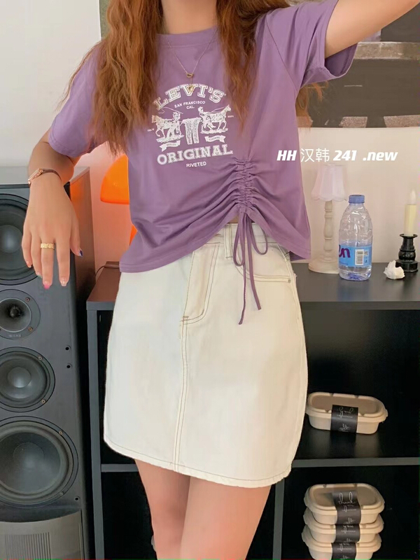 [HH & miss Lai] ice porcelain cotton drawstring short sleeve T-shirt 241# L