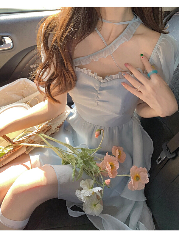 [Huaxi] pure desire to close the waist design feeling hanging neck suspender princess dress 9022# PCZ