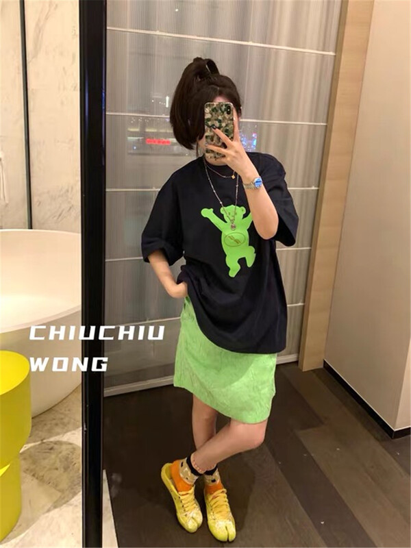 New in early summer! [Amy] Korean front and back bear print Pullover short sleeve T-shirt ys1-8103# WTT