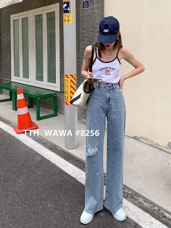 Original price 100.99! [Wawa] Korean versatile casual ripped jeans 8256# ozq