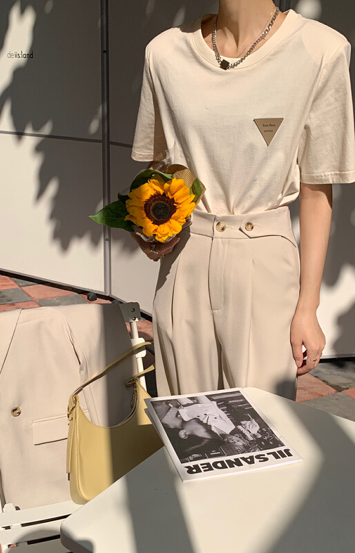 New year in early spring! [context sense] shoulder pad triangle leather short sleeve T-shirt tts1351# CLS