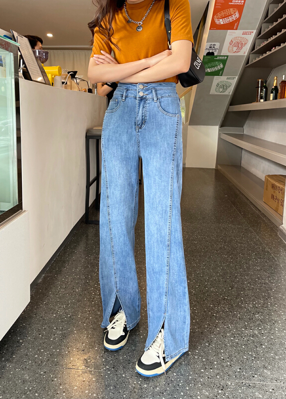 [en Xier] double button slit mopping jeans em1298# L