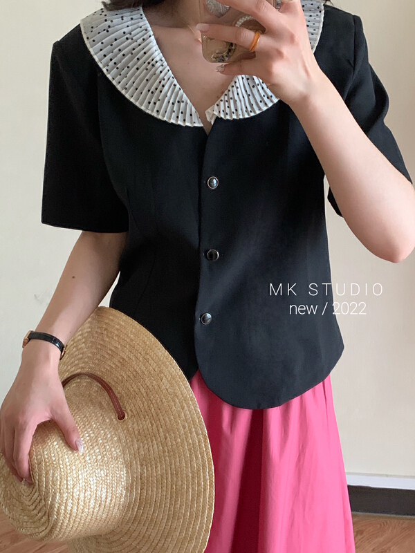goods in stock! New in early summer! [Chen] Korean style wave point collar shirt 3197# hjy