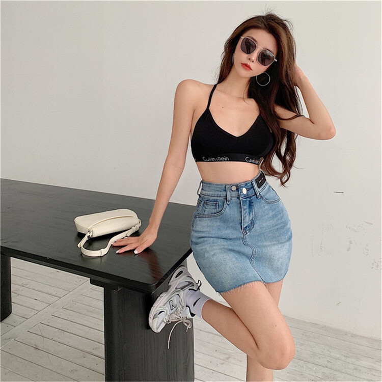 [DS +] Korean style slim wrap hip denim strap skirt 3159# JJ