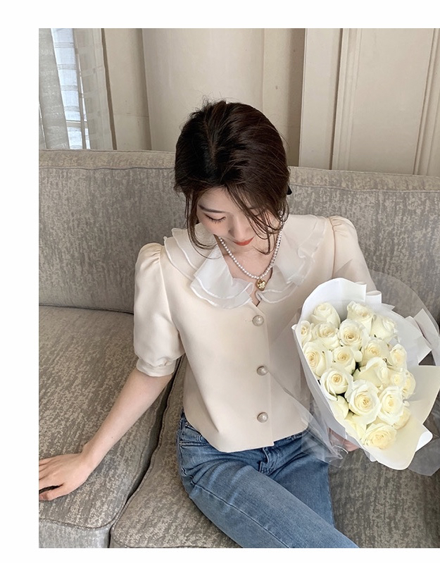 [L.L studio] Korean stitched lotus leaf collar and button up blouse 7565# PCZ