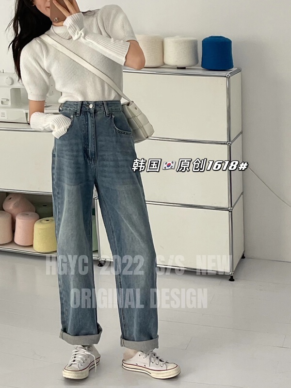 goods in stock! New year in early spring! [Korean original] shadow embroidered wide leg jeans 1618-2# L