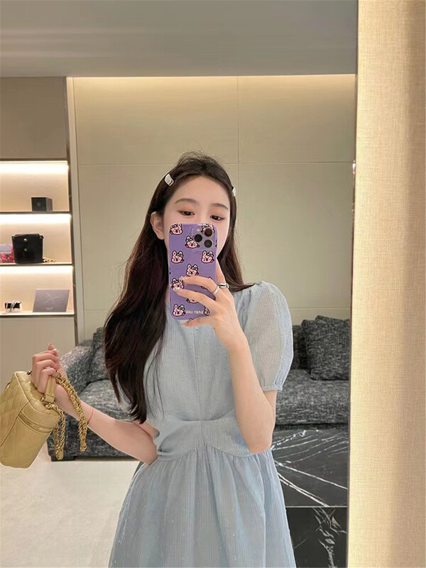 [Cupertino] lady round neck bubble sleeve dress 22056# WPL