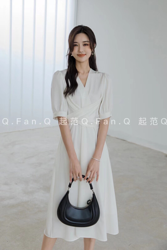 [style] Korean acetic acid Satin featured bandage design foreign dress f8025# JJ