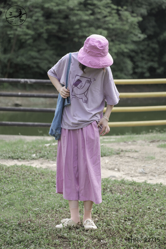 [original of three plain clothes] Japanese simple temperament and versatile printed short sleeve T-shirt 22715# XYJ