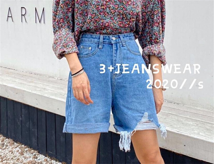 New in early summer! [3 +] hole fashion versatile denim shorts 0157# ozq