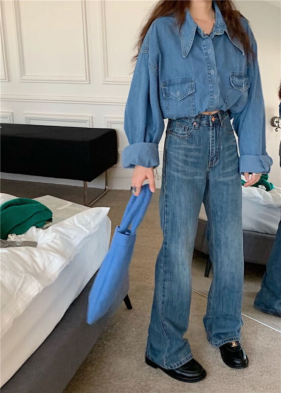 New year in early spring! [timely rain] Vintage Hong Kong Style crisp high waist jeans 51070# jhy
