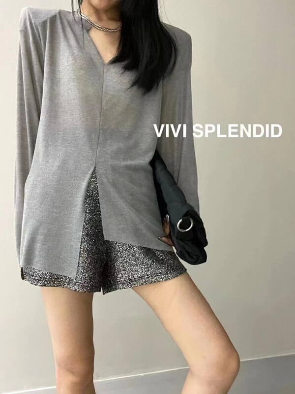 [vivi] V-neck solid color versatile sunscreen shirt (only sunscreen shirt) 7576# ozq
