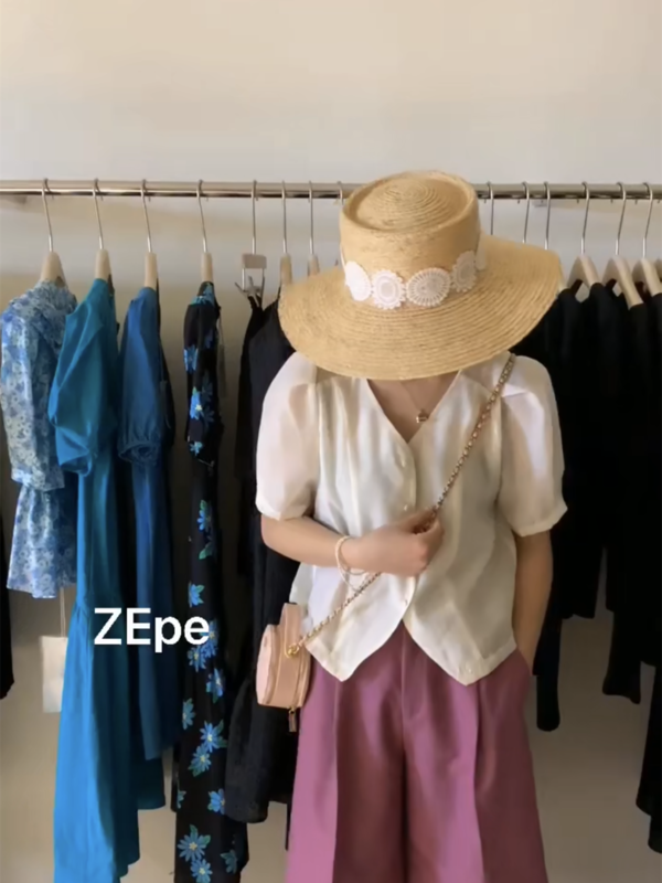 [Ze] single breasted V-neck comfortable shirt 3036# ll
