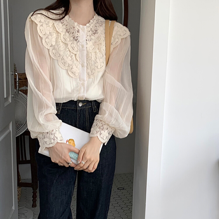 New year in early spring! [timely rain] ins French retro heavy industry embroidery lace shirt 75925# YYW