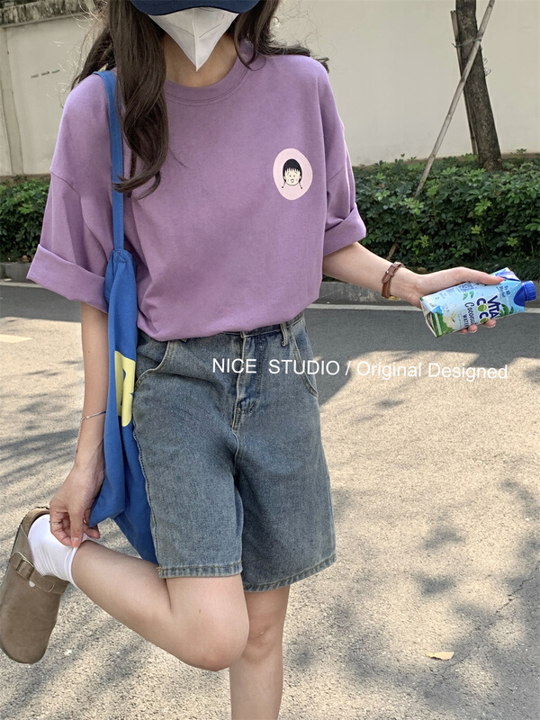 [naisijia] casual and versatile cartoon printed loose short sleeve T-shirt 0732\zjy