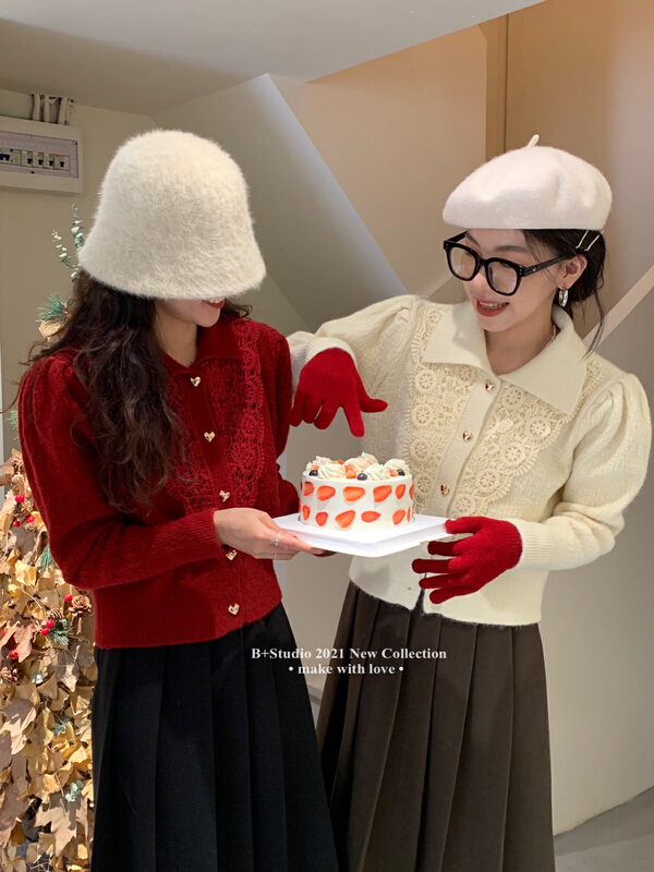goods in stock! New year in early spring! [B plus] Korean versatile lace knitted cardigan 292-2# HBx