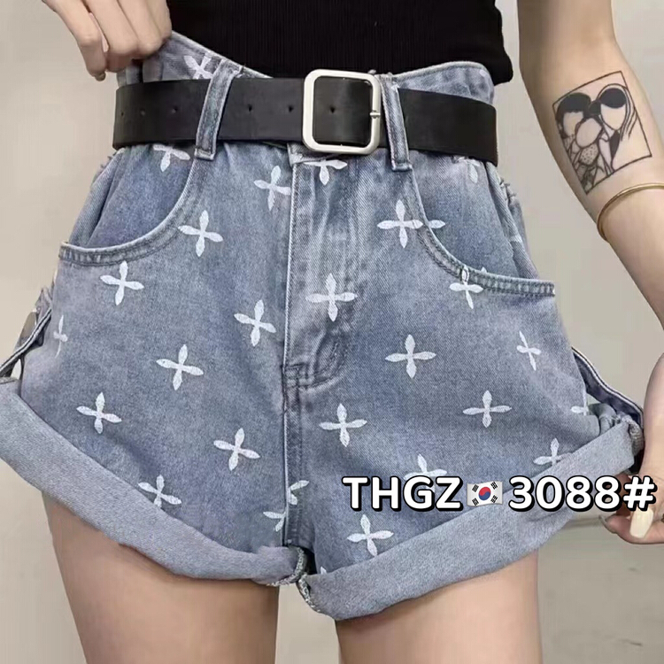 New in early summer! [fairy tale princess] elastic waist on both sides, retractable side of head and two western style jeans shorts 3088-6# hjy