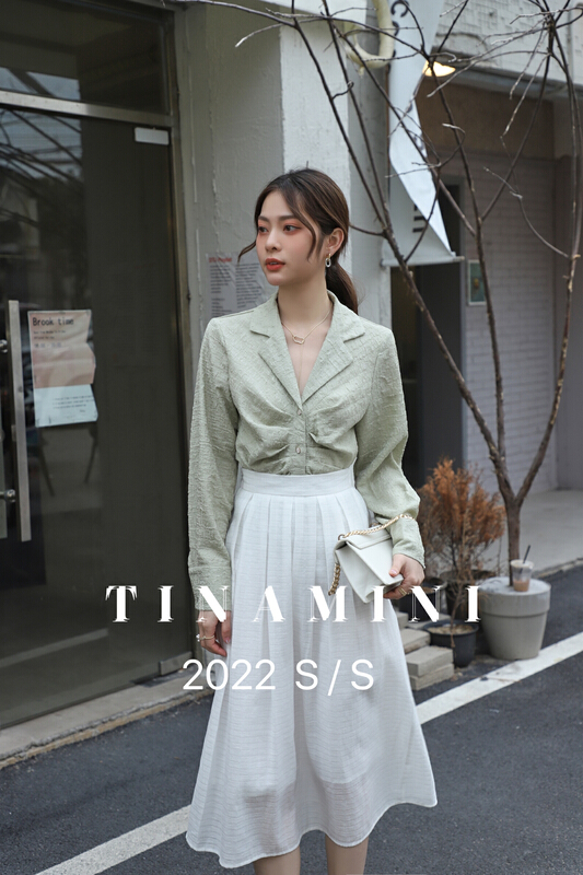 現貨!早春上新!【TINAMINI】西裝領壓皺時尚襯衫  8881#  HJY