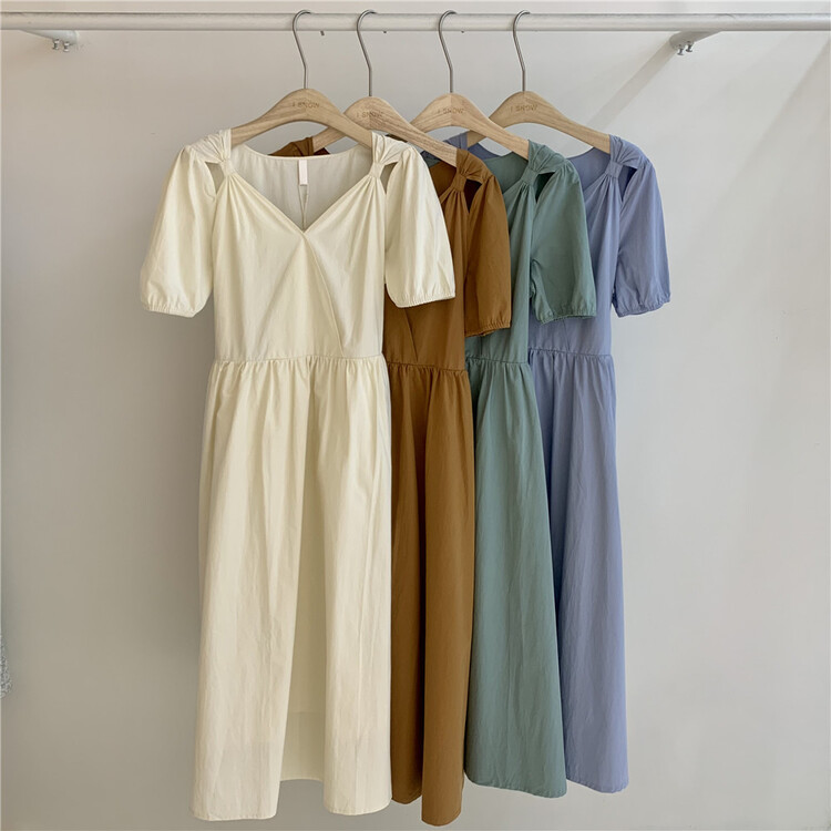 New in early summer! [I snow] fashion versatile bubble sleeve waist closing dress ys1-312023# WPL
