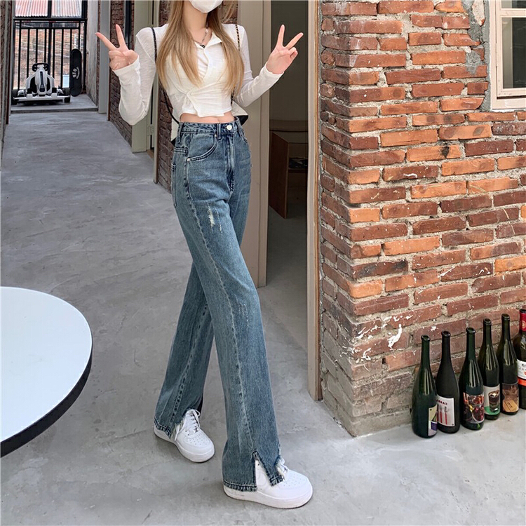 New year in early spring! [ten. 10] Korean version personalized hole breaking loose and thin high waist jeans y6380# jhy
