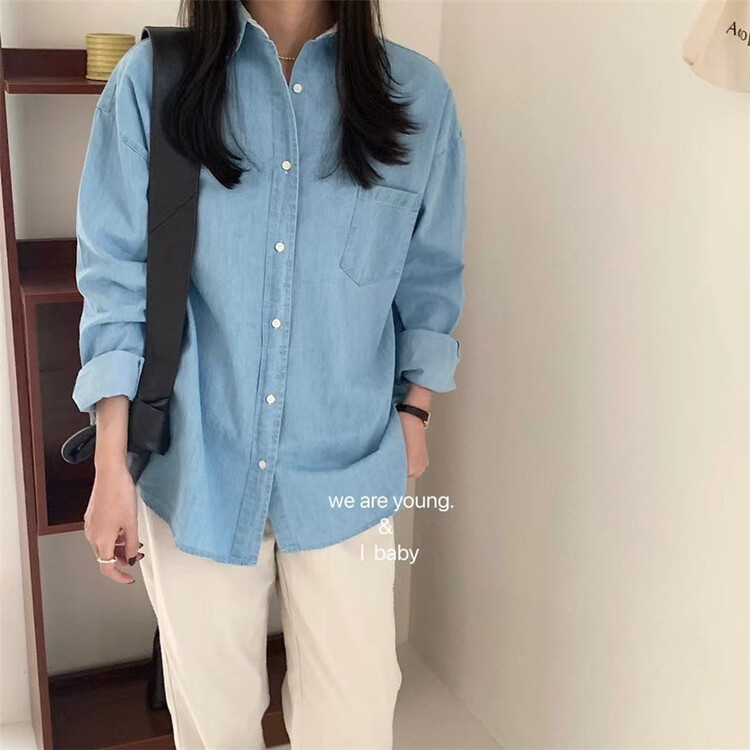 New in early summer! [we are young] Vintage comfortable Denim Long Sleeve Shirt 022# zxx