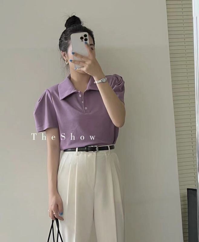 [the show] Korean simple polo collar short sleeve T-shirt 20171# CLS