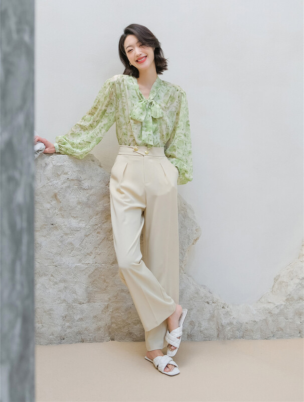 New year in early spring! [Hanna Hanna] high waist and thin temperament trousers m3053# XJ