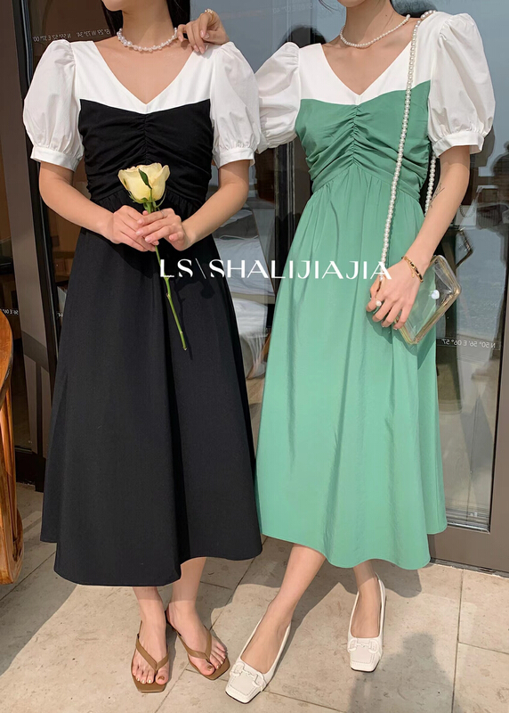 goods in stock! [LS] color matching lady dress (with pearl chain) 8310# WPL