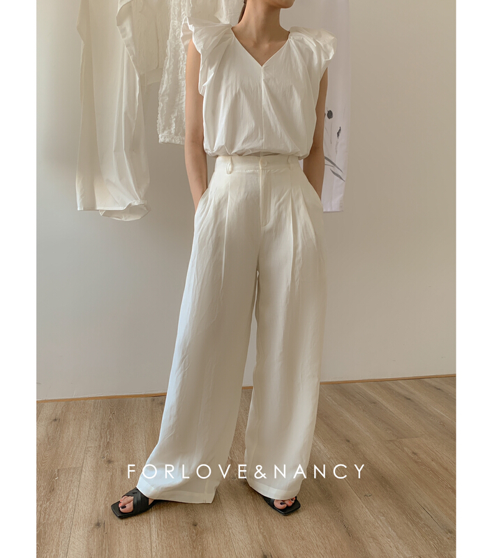 New in early summer! [FN] simple V-neck flying sleeve clean color shirt nb2xbg232# cqw