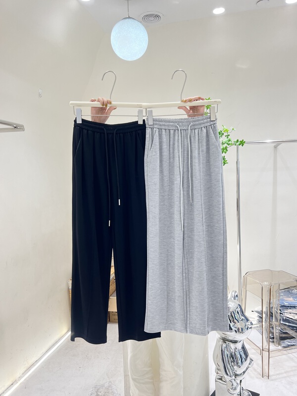 [cuvvi] simple elastic waist lace up casual pants 60716# LSL