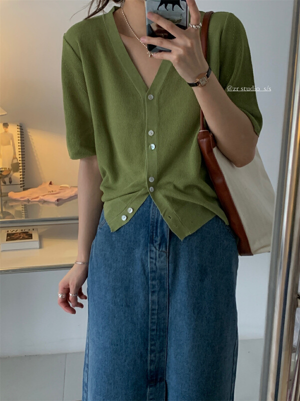 New in early summer! [Zr] simple V-neck solid color knitted cardigan 1601# XYY