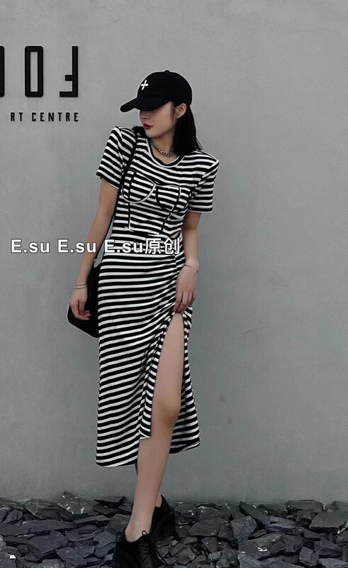 [Hb] casual pleated waist hollowed out dress 8225# PCZ