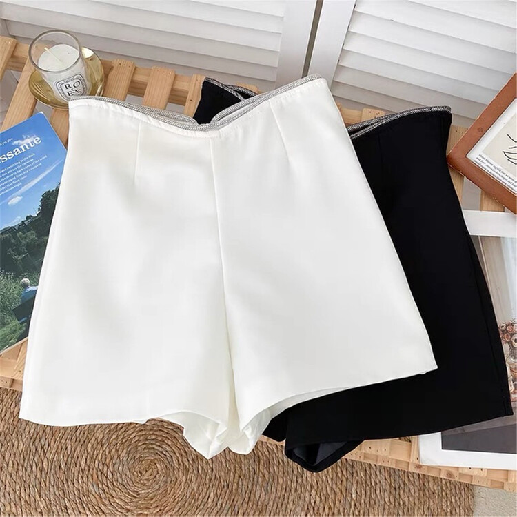 [red] Rhinestone side high waist Korean pure color versatile casual shorts (only shorts) 6765# WTT