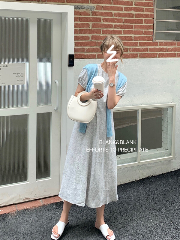 New in early summer! [I snow] small fresh round neck floral long dress (without shawl) 581828# WPL