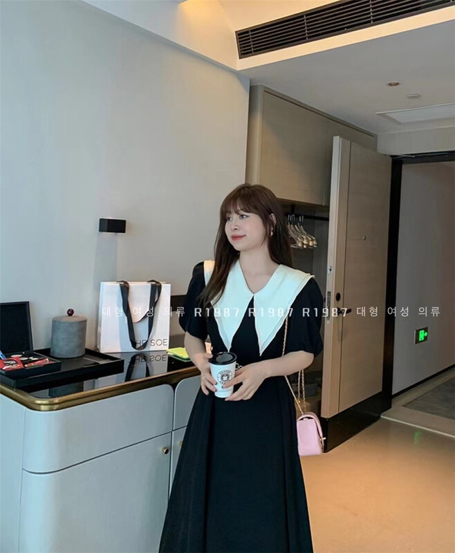 [r1987] French double layer large lapel dress 5187# zjy