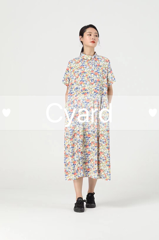 [cyard] fashion temperament broken flower medium length dress 10390# L