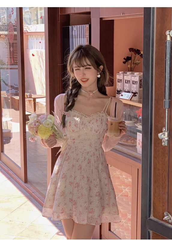 [L.L studio] gentle wind floral suspender skirt + slim shirt set 7547# PCZ