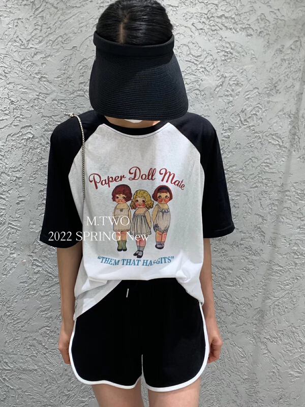[m.two] little girl raglan sleeve contrast short sleeve T-shirt 7651# hyy
