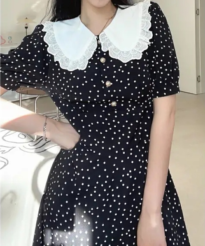 [Mimosa] elegant retro wave point high waist dress 1242# hjy
