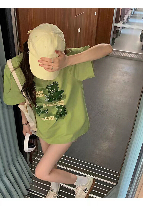[GL] net red printing bear medium long short sleeve T-shirt 3226# XYY