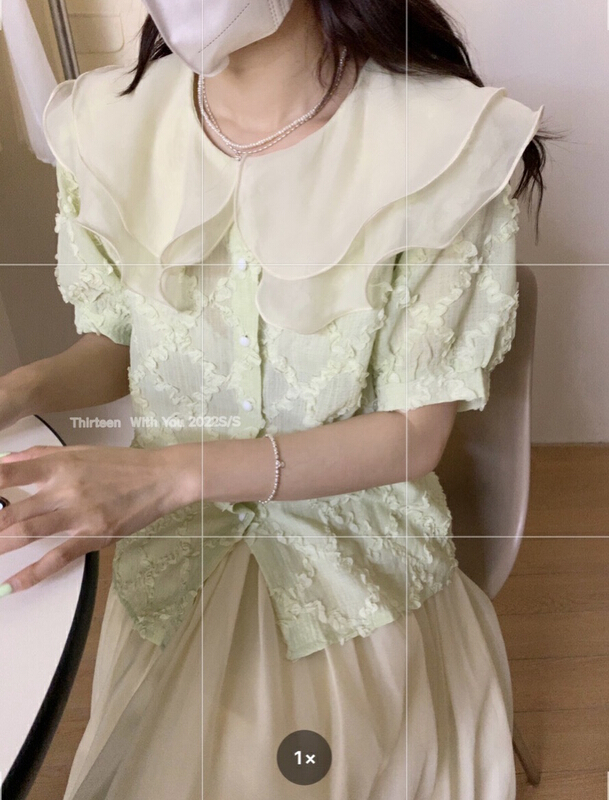 [thirten 13] Korean style ruffled shirt 1633# XYY