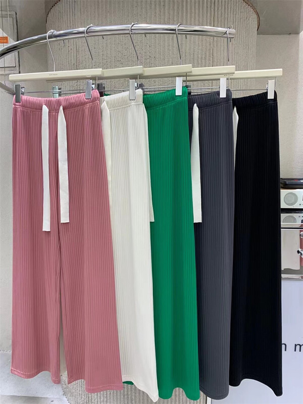 [win more] pit stripe solid color elastic waist tie casual pants 22098\cqw