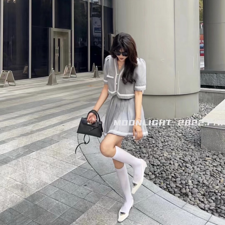 goods in stock! New year in early spring! [moonlight] color blocking fashion jacket + slim skirt suit (excluding necklace) 0227# cqw