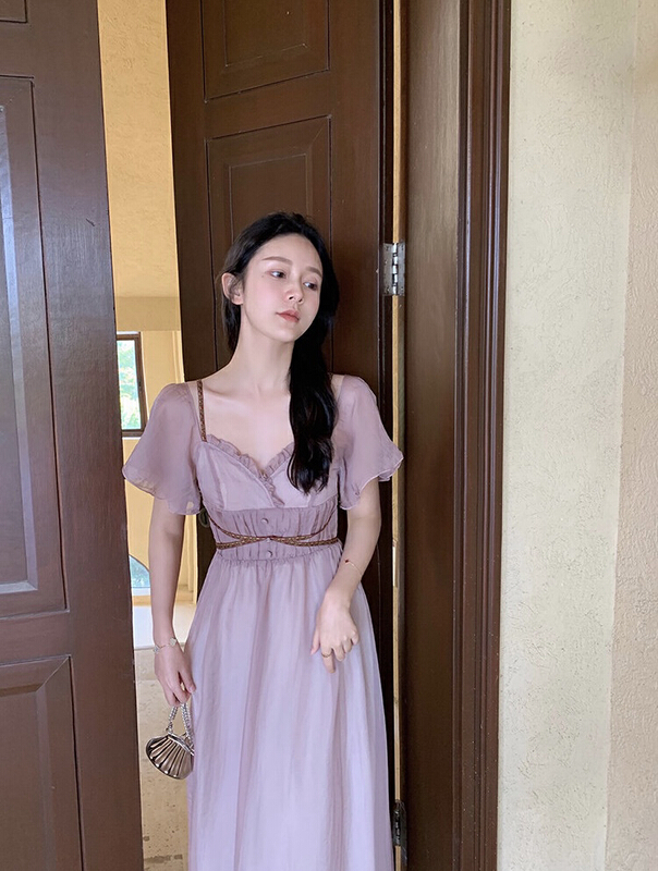 New in early summer! [smile baby] V-neck waist slim dress b2692# WPL