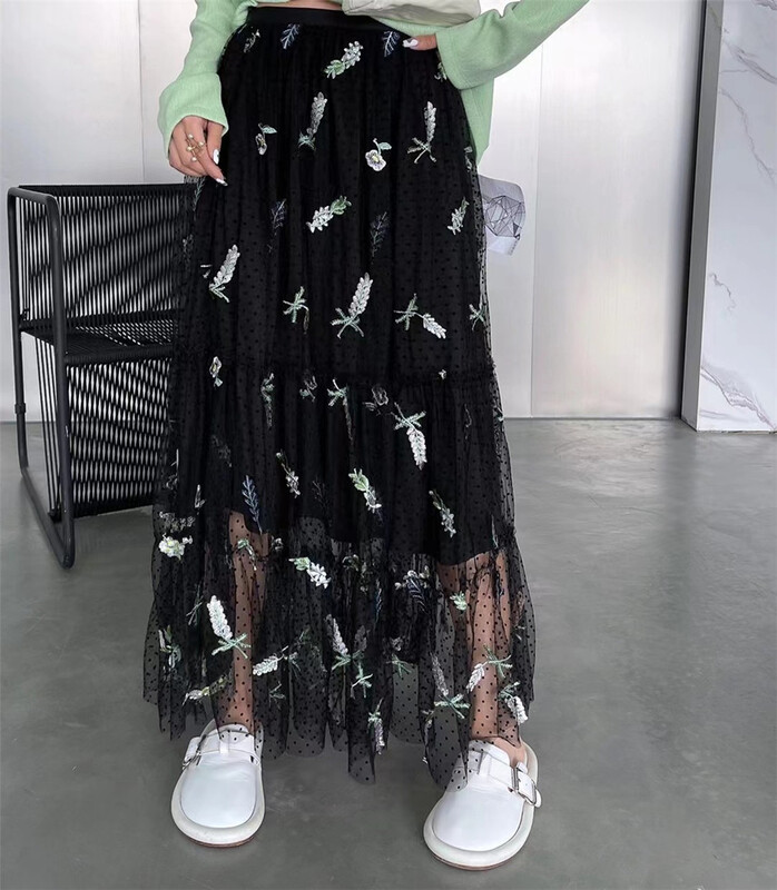 New in early summer! [D22] elastic waist mesh design medium length skirt 2129105# zxx