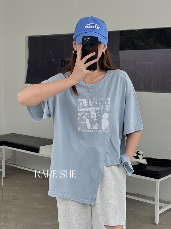 Original price 50.76! [rare she] Korean irregular print short sleeve T-shirt 5015# LSW