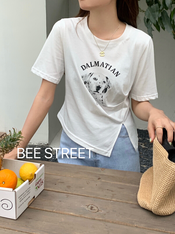 goods in stock! [bee Street] Dog Print short fashion short sleeve T-shirt 9137# lwy