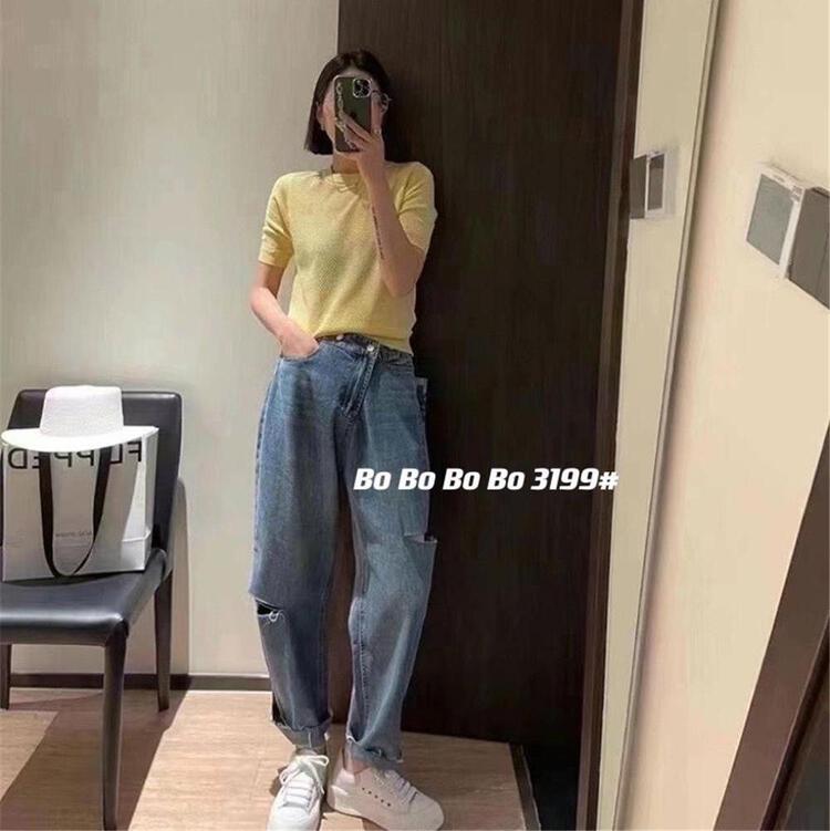 New year in early spring! [Bobo] wide leg fashion skinny jeans with holes 3199# cqw